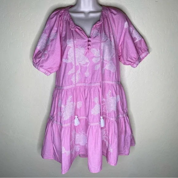 Rose and Rose Snaresbrook Pink Embroidered Floral Tunic Tassels Dress Size S - Picture 2 of 16